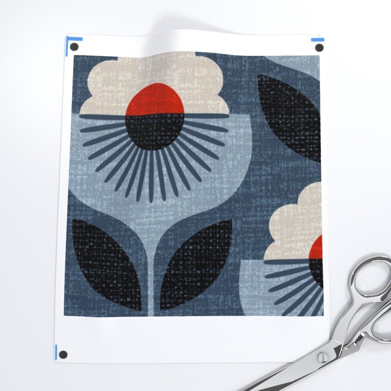 Geometric Floral Blue Red Black Art Deco Scandinavian Modern Minimalist Mid Century Custom Printed Fabric by Spoonflower Various Fabrics by the Yard or Fat Quarter